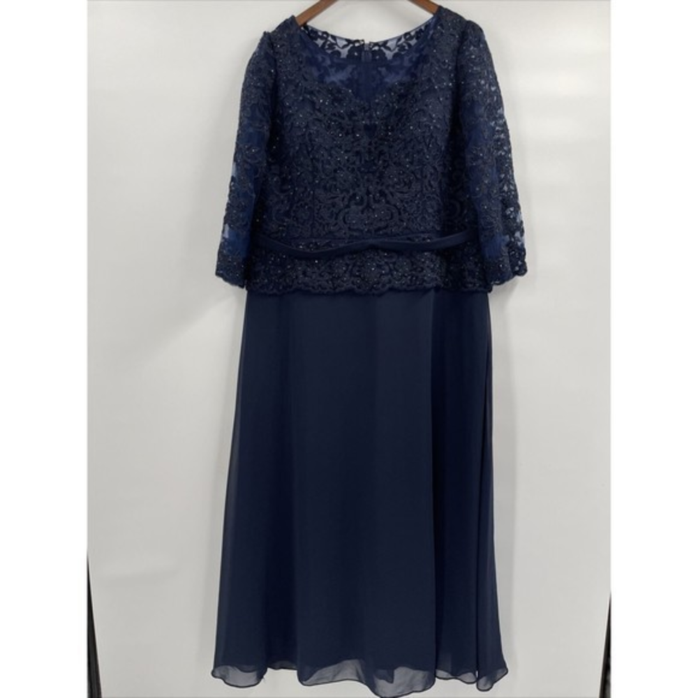 May Queen Couture Navy Blue Beaded Lace Chiffon Formal Gown‎ Dress 3XL MQ599